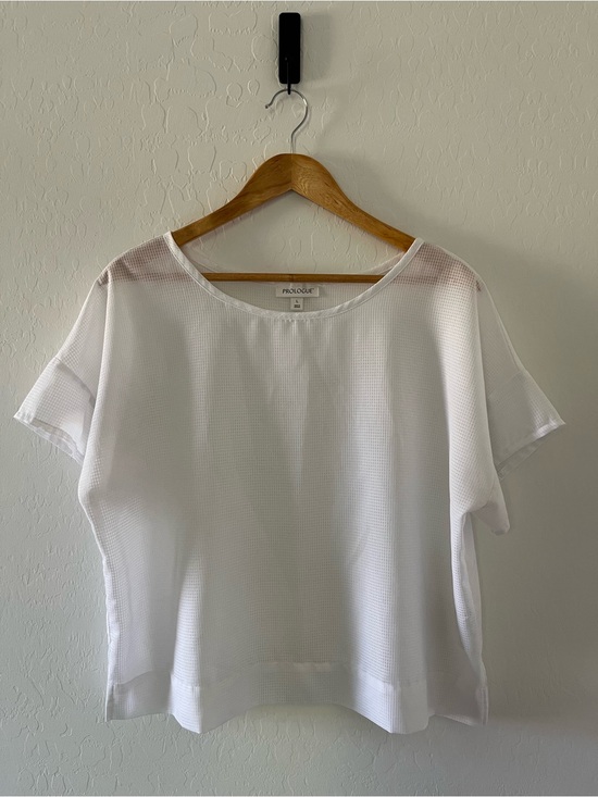 Prologue Tops - Prologue Women's White Short Sleeve Boxy Sheer Top